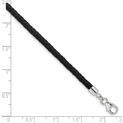 14 Inch Ss Reflections Black Leather Rh-Plated 14In W/2In Ext Choker/Wrap Bracelet