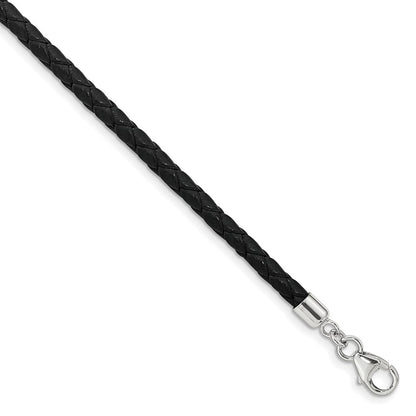 14 Inch Ss Reflections Black Leather Rh-Plated 14In W/2In Ext Choker/Wrap Bracelet