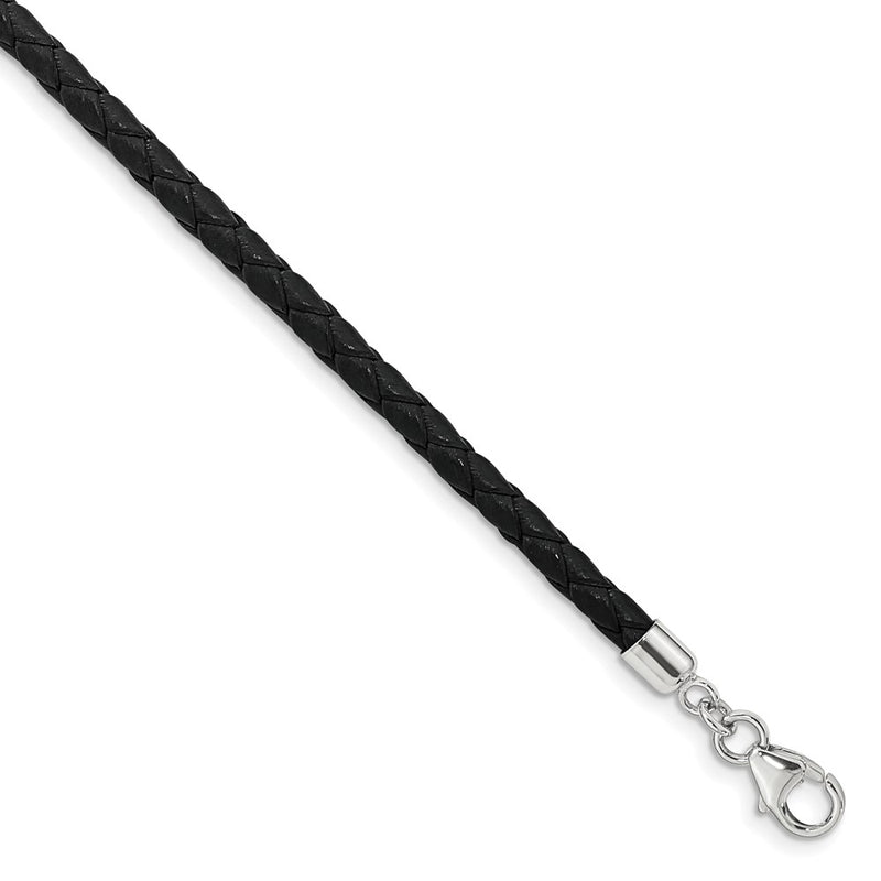 14 Inch Ss Reflections Black Leather Rh-Plated 14In W/2In Ext Choker/Wrap Bracelet
