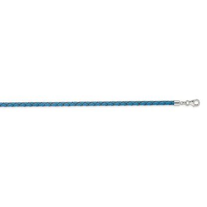Sterling Silver Reflections Blue Leather Rhodium-Plated 14 Inch With A 2 Extention Choker/Wrap Bracelet