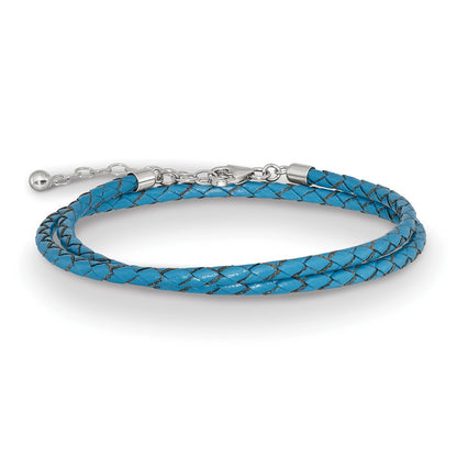 Sterling Silver Reflections Blue Leather Rhodium-Plated 14 Inch With A 2 Extention Choker/Wrap Bracelet