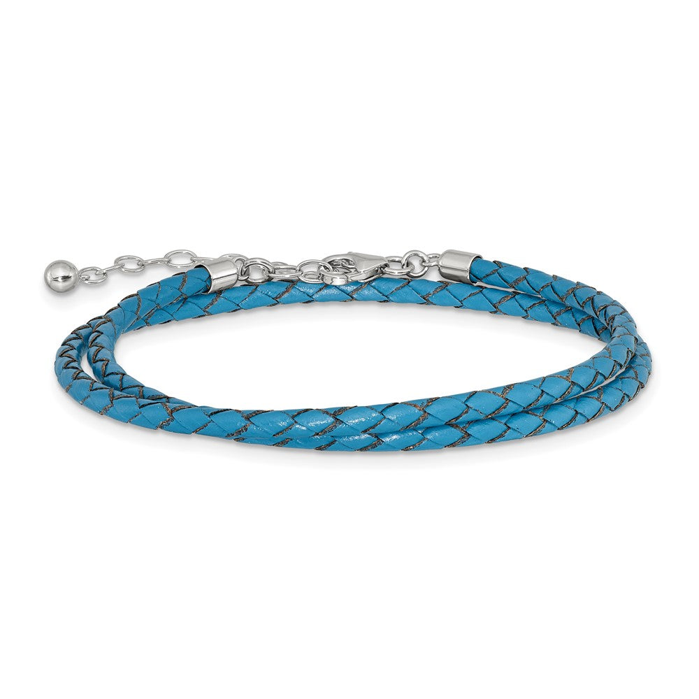 Sterling Silver Reflections Blue Leather Rhodium-Plated 14 Inch With A 2 Extention Choker/Wrap Bracelet