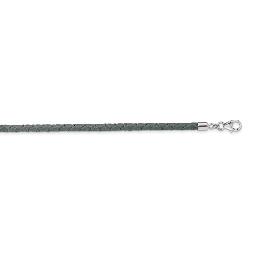 Sterling Silver Reflections Gray Leather Rhodium-Plated 14 Inch With A 2 Extention Choker/Wrap Bracelet