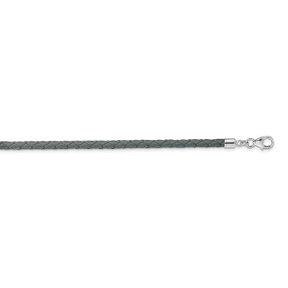 Sterling Silver Reflections Gray Leather Rhodium-Plated 14 Inch With A 2 Extention Choker/Wrap Bracelet