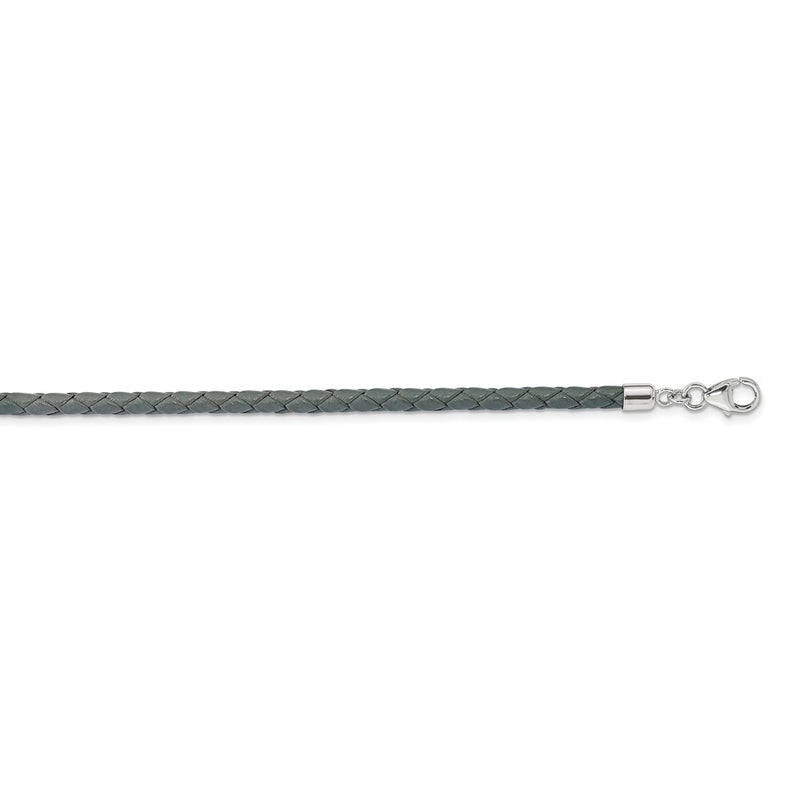 Sterling Silver Reflections Gray Leather Rhodium-Plated 14 Inch With A 2 Extention Choker/Wrap Bracelet