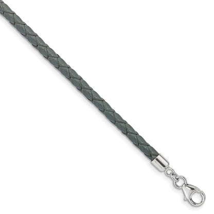 Sterling Silver Reflections Gray Leather Rhodium-Plated 14 Inch With A 2 Extention Choker/Wrap Bracelet