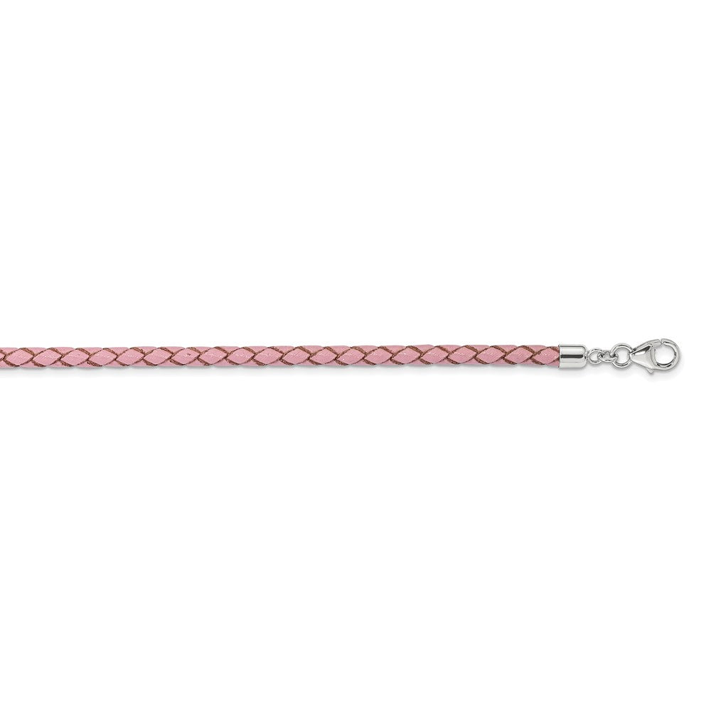 14 Inch Ss Reflections Pink Leather Rh-Plated 14In W/2In Ext Choker/Wrap Bracelet