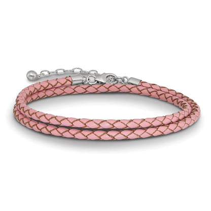 14 Inch Ss Reflections Pink Leather Rh-Plated 14In W/2In Ext Choker/Wrap Bracelet