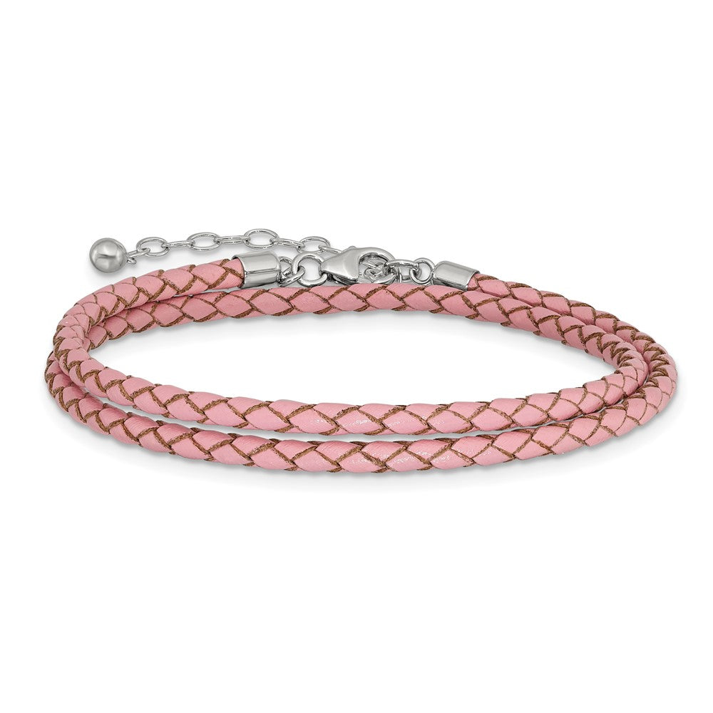 14 Inch Ss Reflections Pink Leather Rh-Plated 14In W/2In Ext Choker/Wrap Bracelet