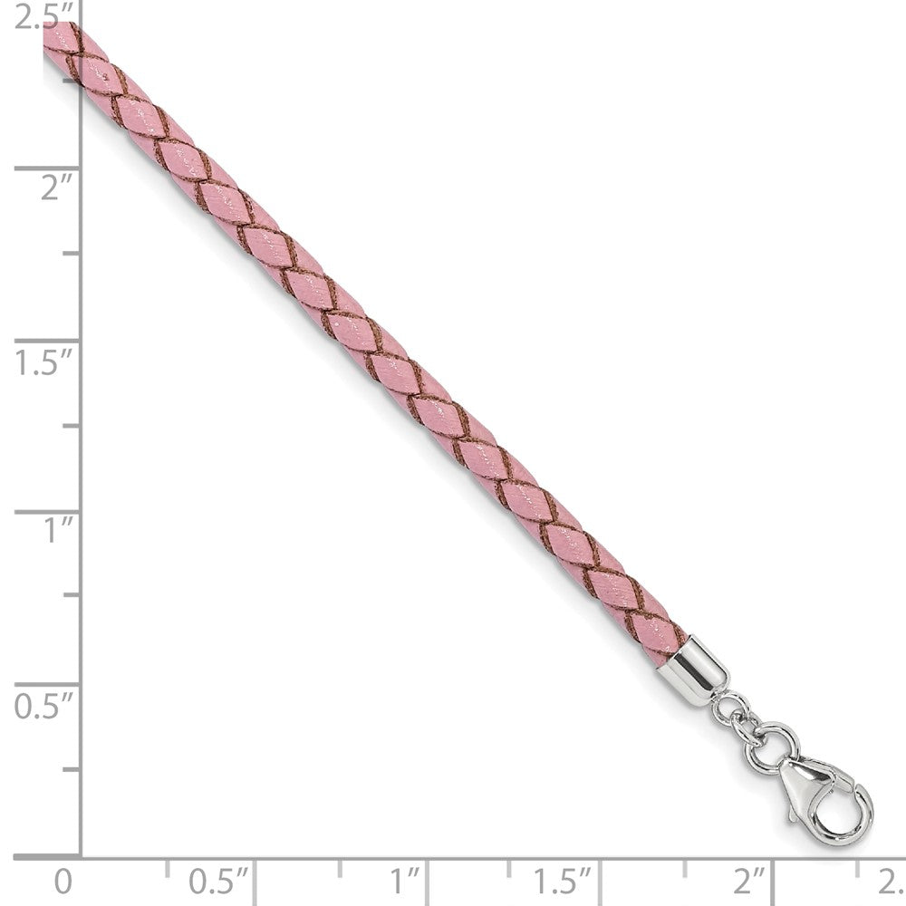 14 Inch Ss Reflections Pink Leather Rh-Plated 14In W/2In Ext Choker/Wrap Bracelet