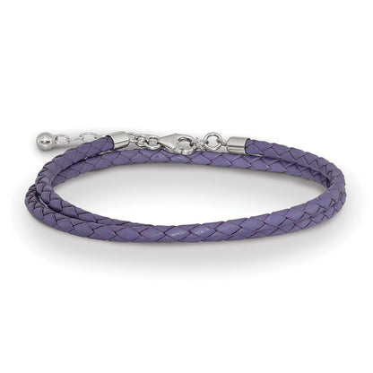 14 Inch Ss Reflections Purple Leather Rh-Plated 14In W/2In Ext Choker/Wrap Bracelet