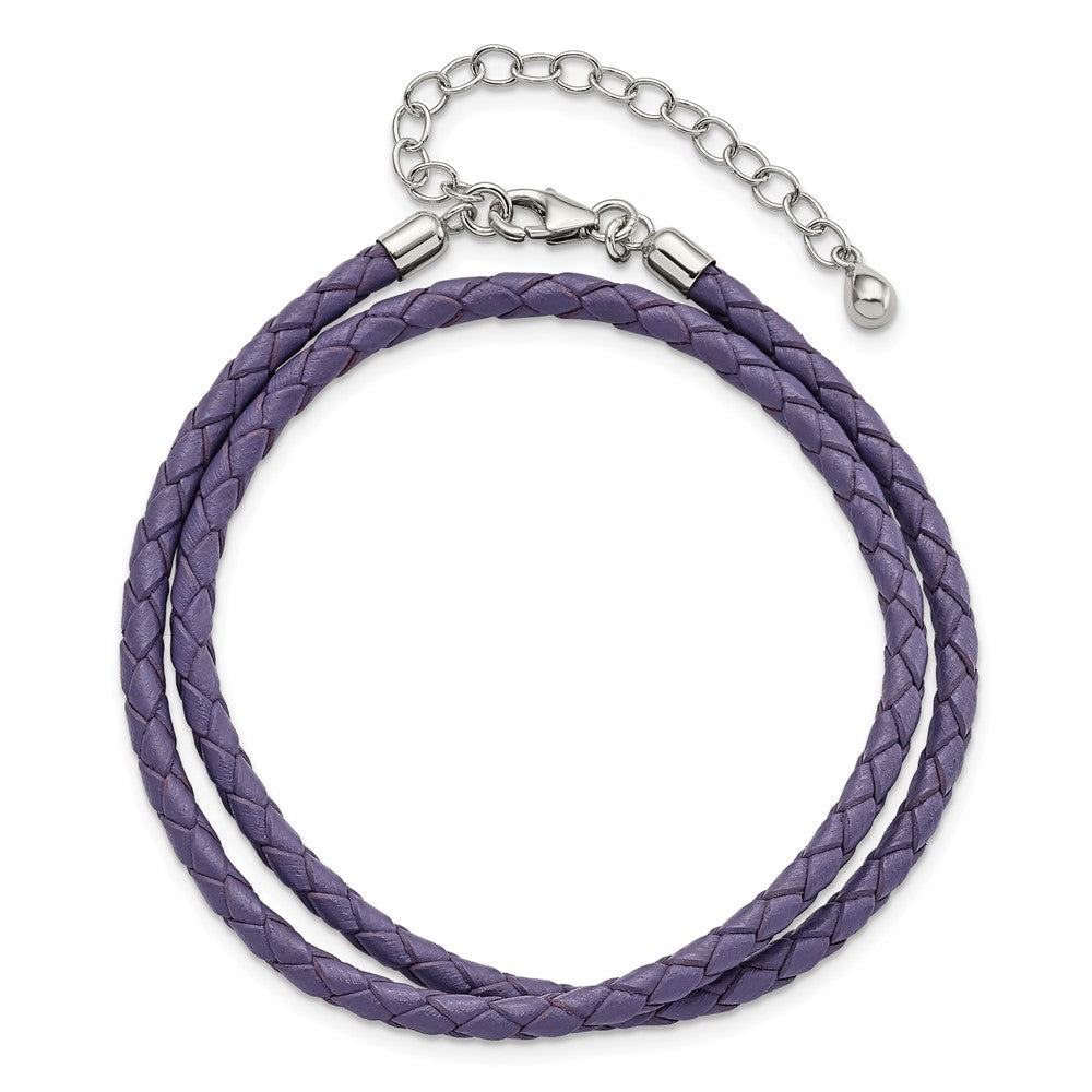 14 Inch Ss Reflections Purple Leather Rh-Plated 14In W/2In Ext Choker/Wrap Bracelet