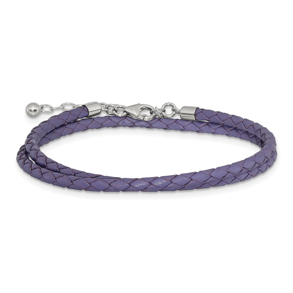 14 Inch Ss Reflections Purple Leather Rh-Plated 14In W/2In Ext Choker/Wrap Bracelet