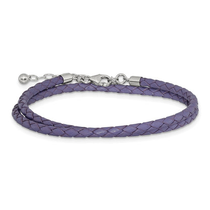 14 Inch Ss Reflections Purple Leather Rh-Plated 14In W/2In Ext Choker/Wrap Bracelet