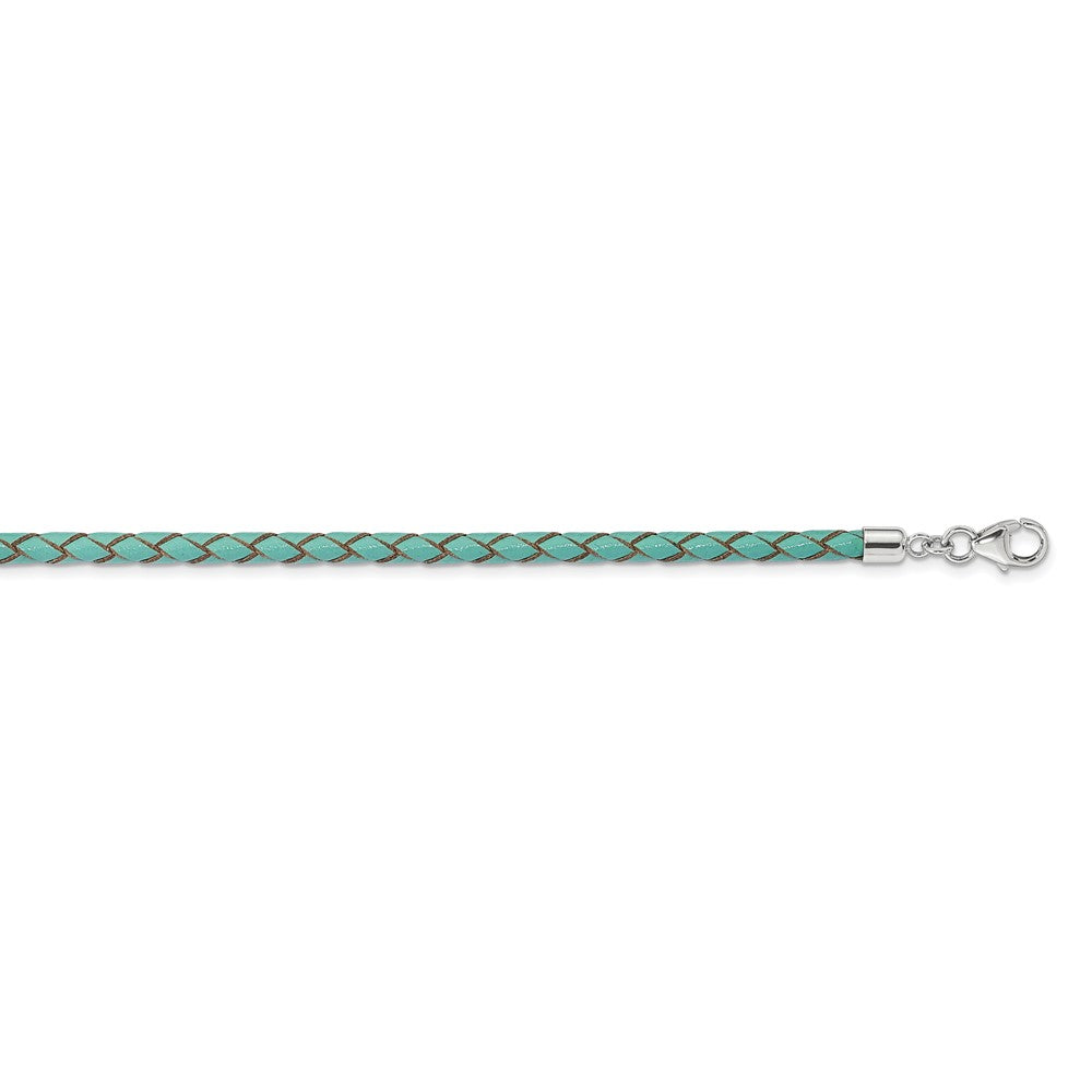 Sterling Silver Reflections Teal Leather Rhodium-Plated 14 Inch With A 2 Extention Choker/Wrap Bracelet