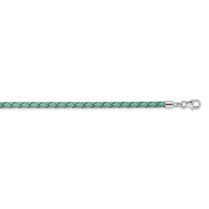 Sterling Silver Reflections Teal Leather Rhodium-Plated 14 Inch With A 2 Extention Choker/Wrap Bracelet
