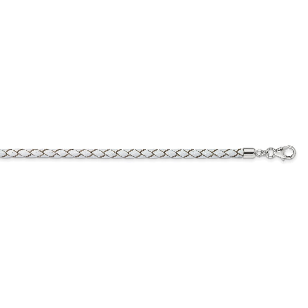 Sterling Silver Reflections White Leather Rhodium-Plated 14 Inch With A 2 Extention Choker/Wrap Bracelet