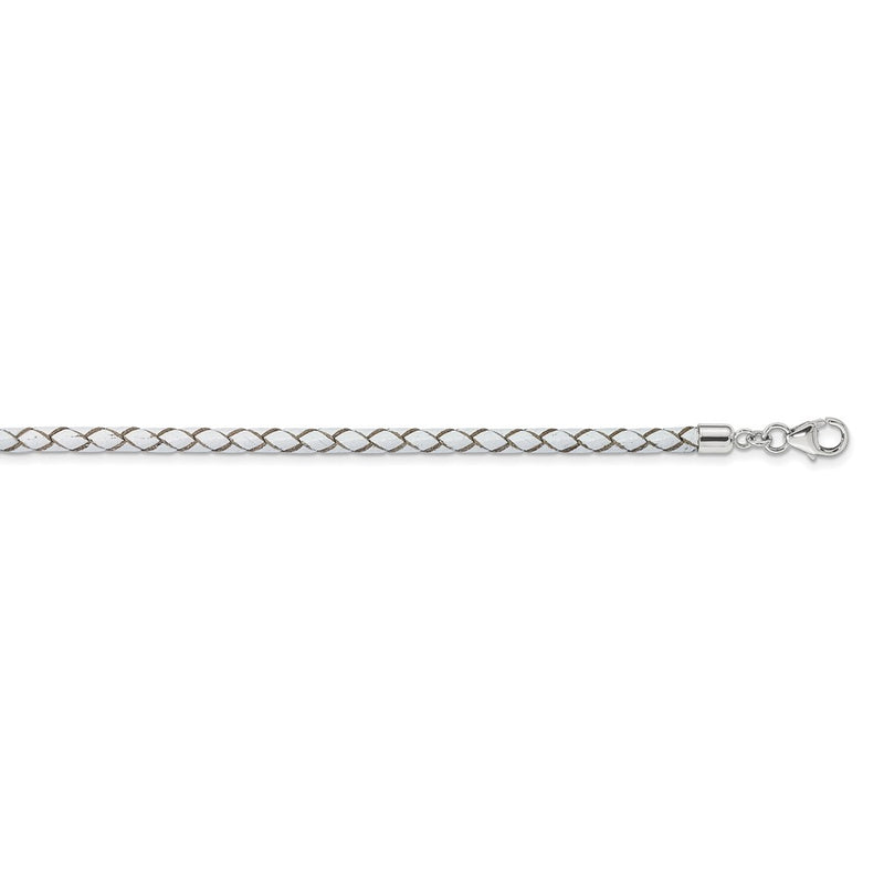 Sterling Silver Reflections White Leather Rhodium-Plated 14 Inch With A 2 Extention Choker/Wrap Bracelet