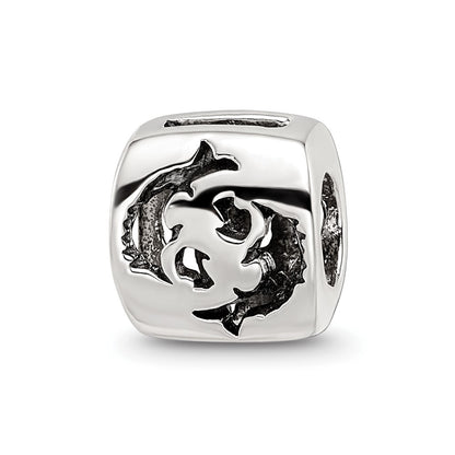 Sterling Silver Reflections Pisces Zodiac Antiqued Bead