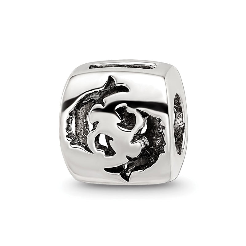 Sterling Silver Reflections Pisces Zodiac Antiqued Bead