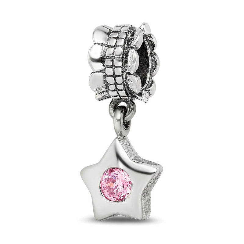 Sterling Silver Reflections Pink Cz Star Dangle Bead