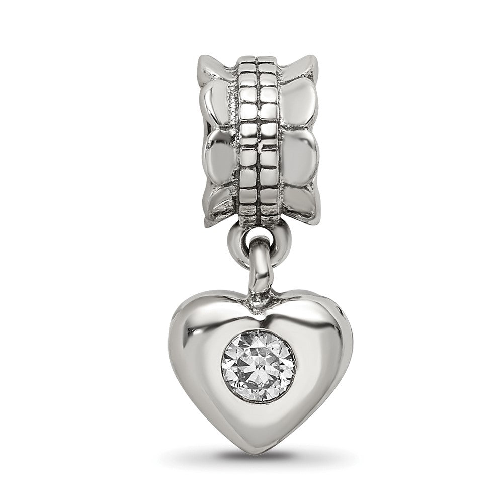 Sterling Silver Reflections Cz Heart Dangle Bead