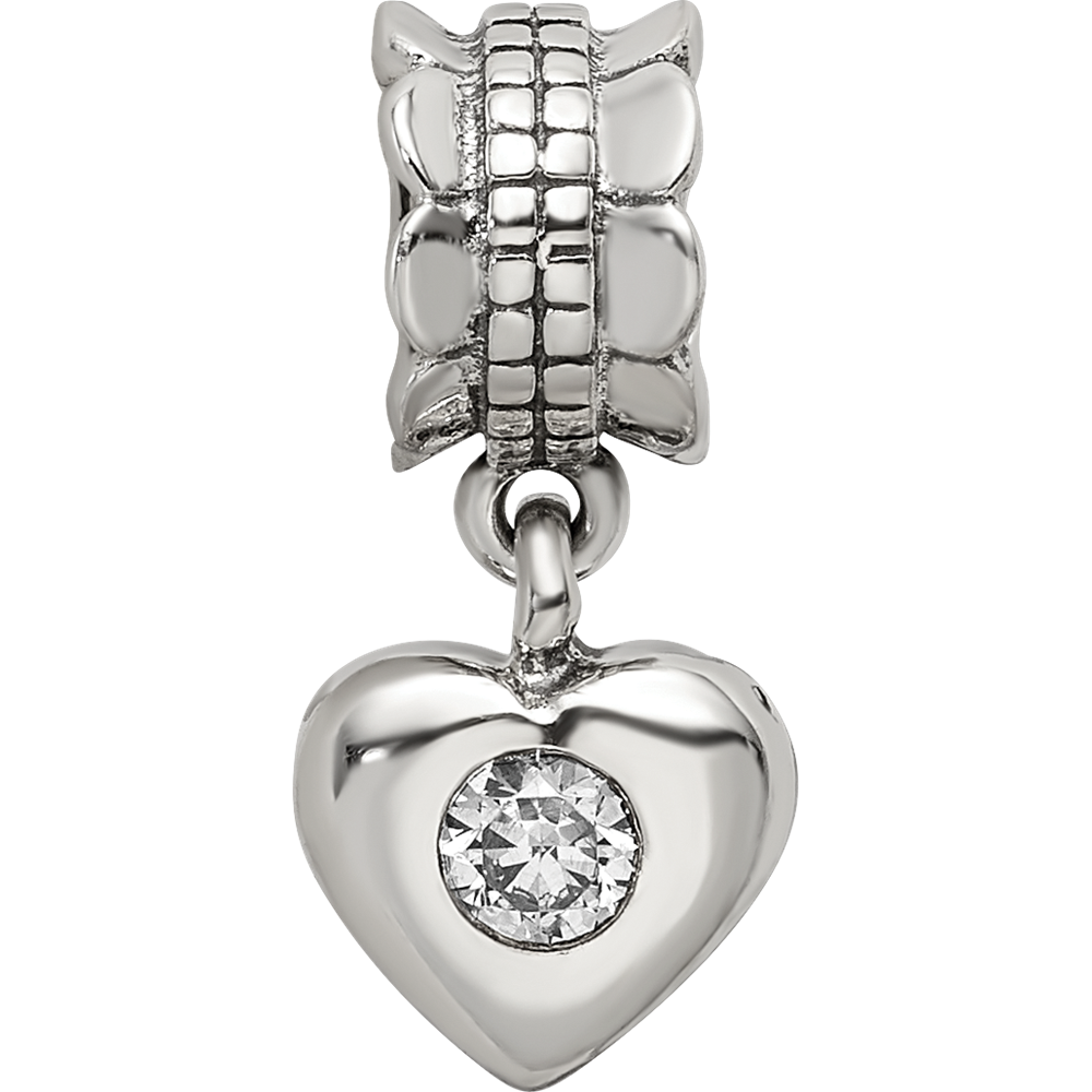 Sterling Silver Reflections Cz Heart Dangle Bead
