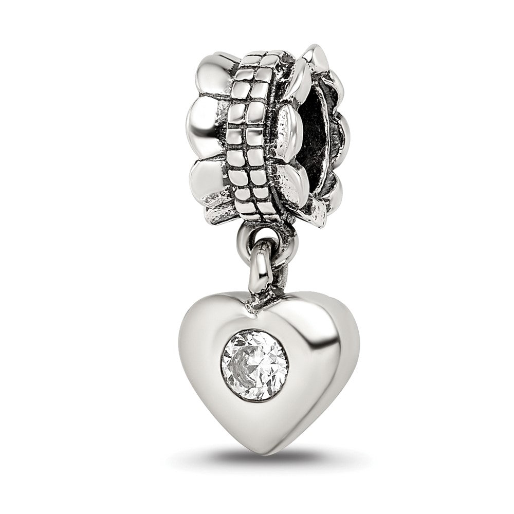 Sterling Silver Reflections Cz Heart Dangle Bead