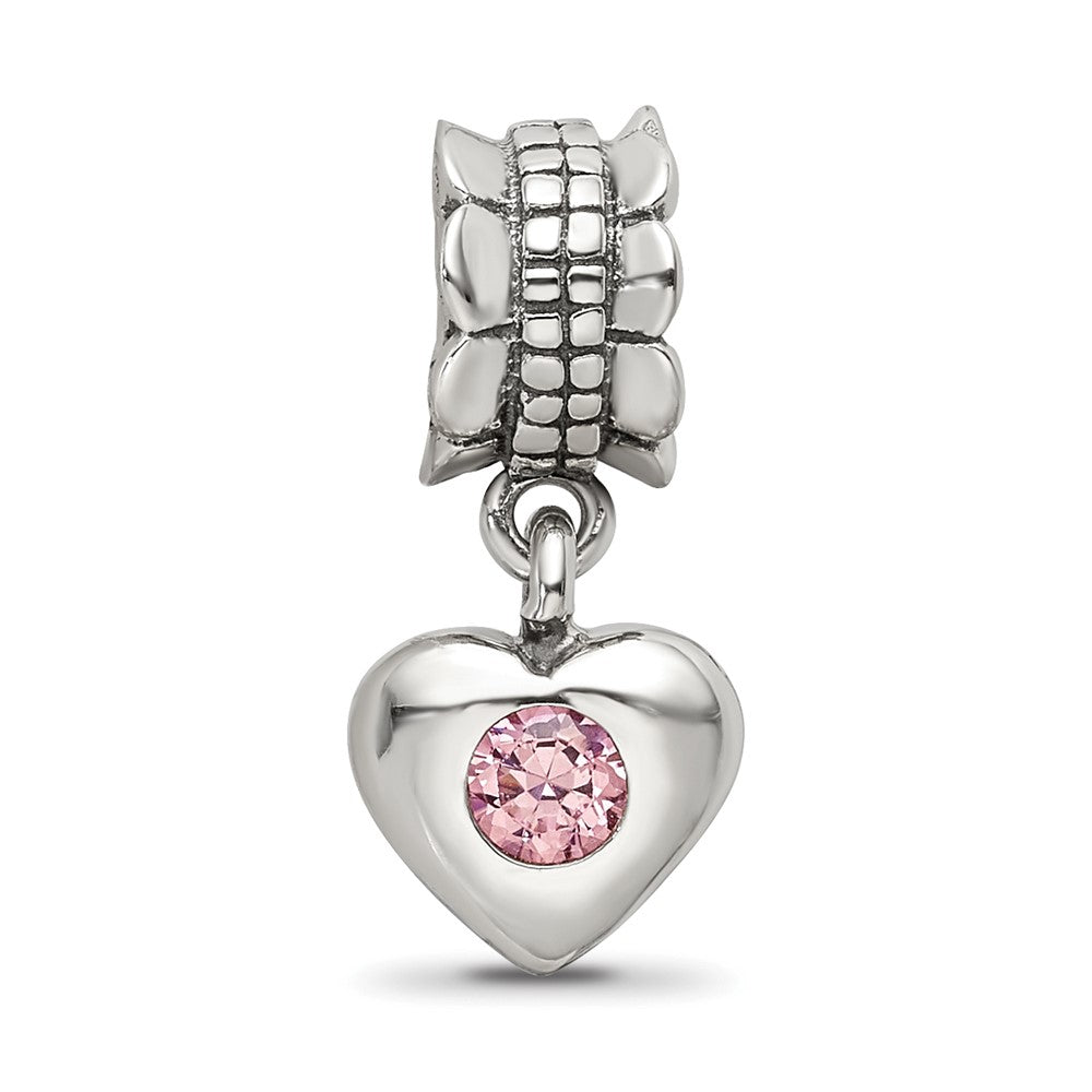 Sterling Silver Reflections Pink Cz Heart Dangle Bead