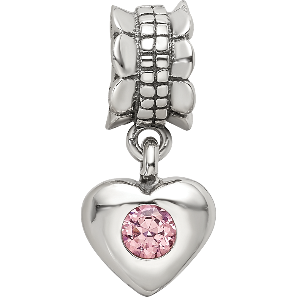 Sterling Silver Reflections Pink Cz Heart Dangle Bead