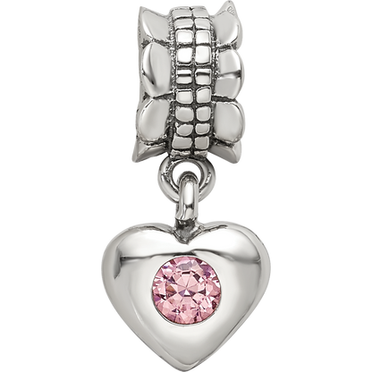 Sterling Silver Reflections Pink Cz Heart Dangle Bead