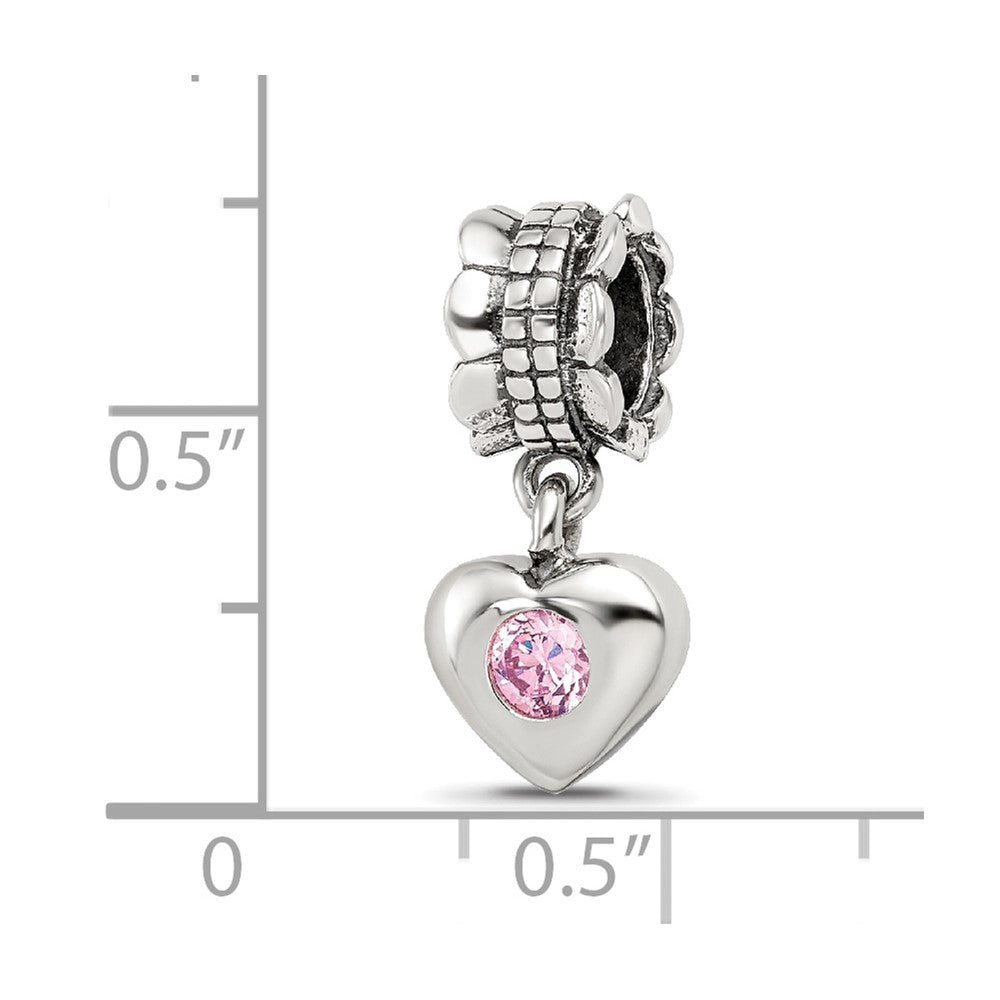 Sterling Silver Reflections Pink Cz Heart Dangle Bead