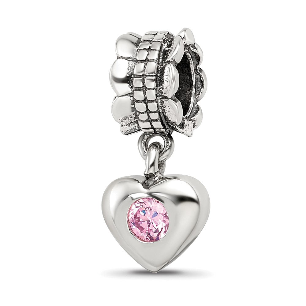 Sterling Silver Reflections Pink Cz Heart Dangle Bead