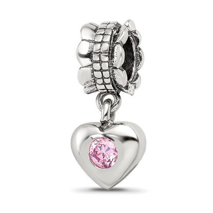 Sterling Silver Reflections Pink Cz Heart Dangle Bead