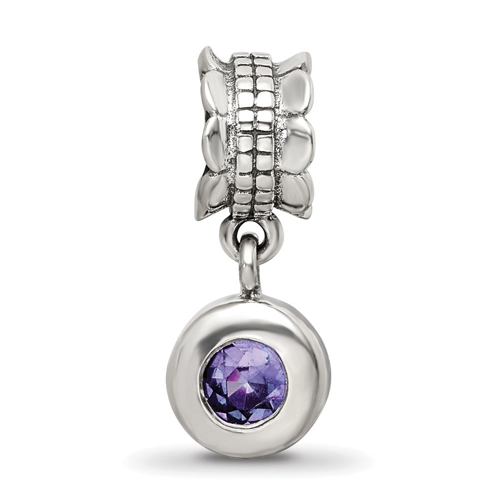 Sterling Silver Reflections Purple Cz Round Dangle Bead