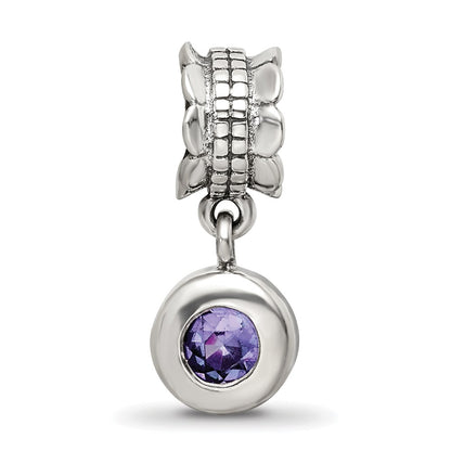 Sterling Silver Reflections Purple Cz Round Dangle Bead