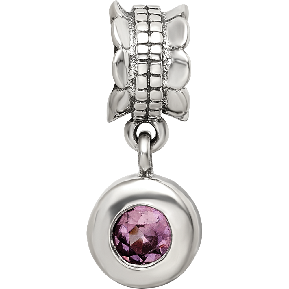 Sterling Silver Reflections Purple Cz Round Dangle Bead