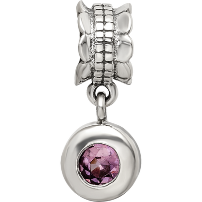 Sterling Silver Reflections Purple Cz Round Dangle Bead