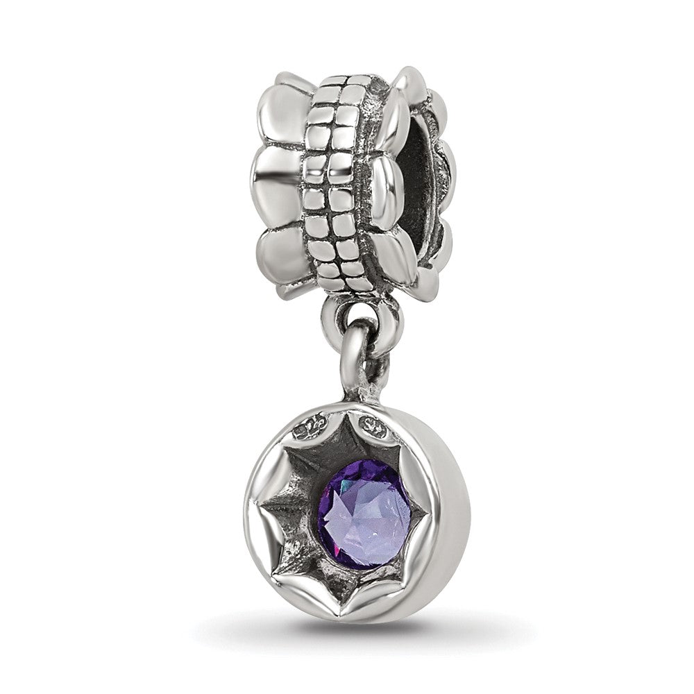 Sterling Silver Reflections Purple Cz Round Dangle Bead