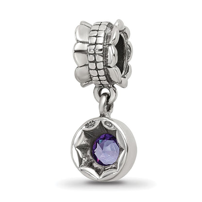 Sterling Silver Reflections Purple Cz Round Dangle Bead