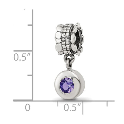 Sterling Silver Reflections Purple Cz Round Dangle Bead