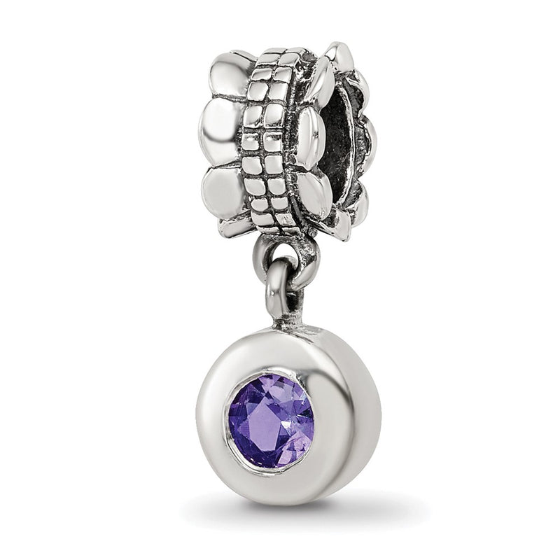 Sterling Silver Reflections Purple Cz Round Dangle Bead