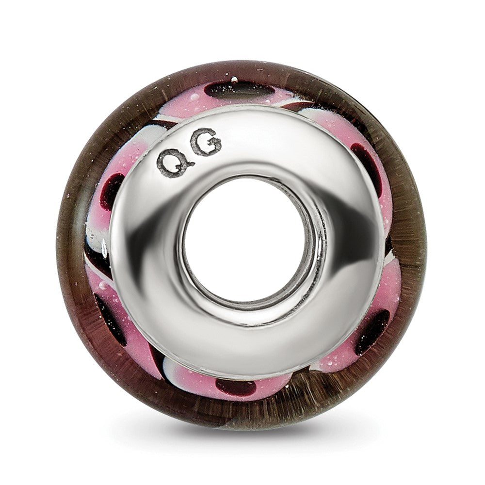 Sterling Silver Reflections Black/Pink Hand-Blown Glass Bead