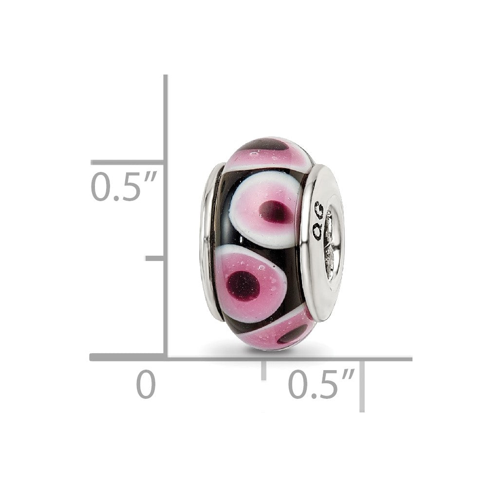Sterling Silver Reflections Black/Pink Hand-Blown Glass Bead