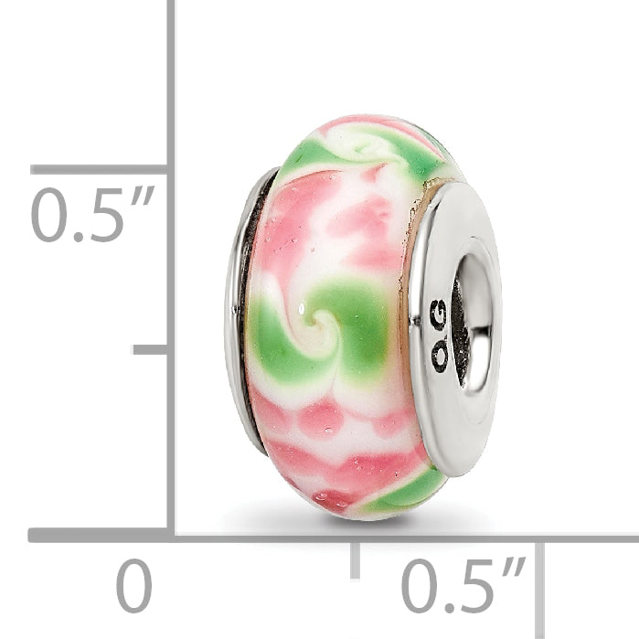 Sterling Silver Reflections Pink/Green Hand-Blown Glass Bead