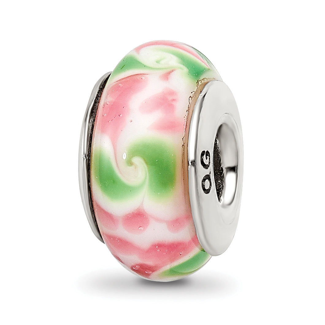 Sterling Silver Reflections Pink/Green Hand-Blown Glass Bead