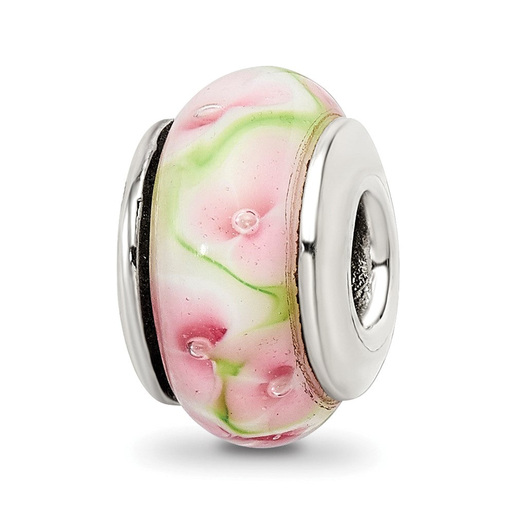 Sterling Silver Reflections Pink/Green Hand-Blown Glass Bead