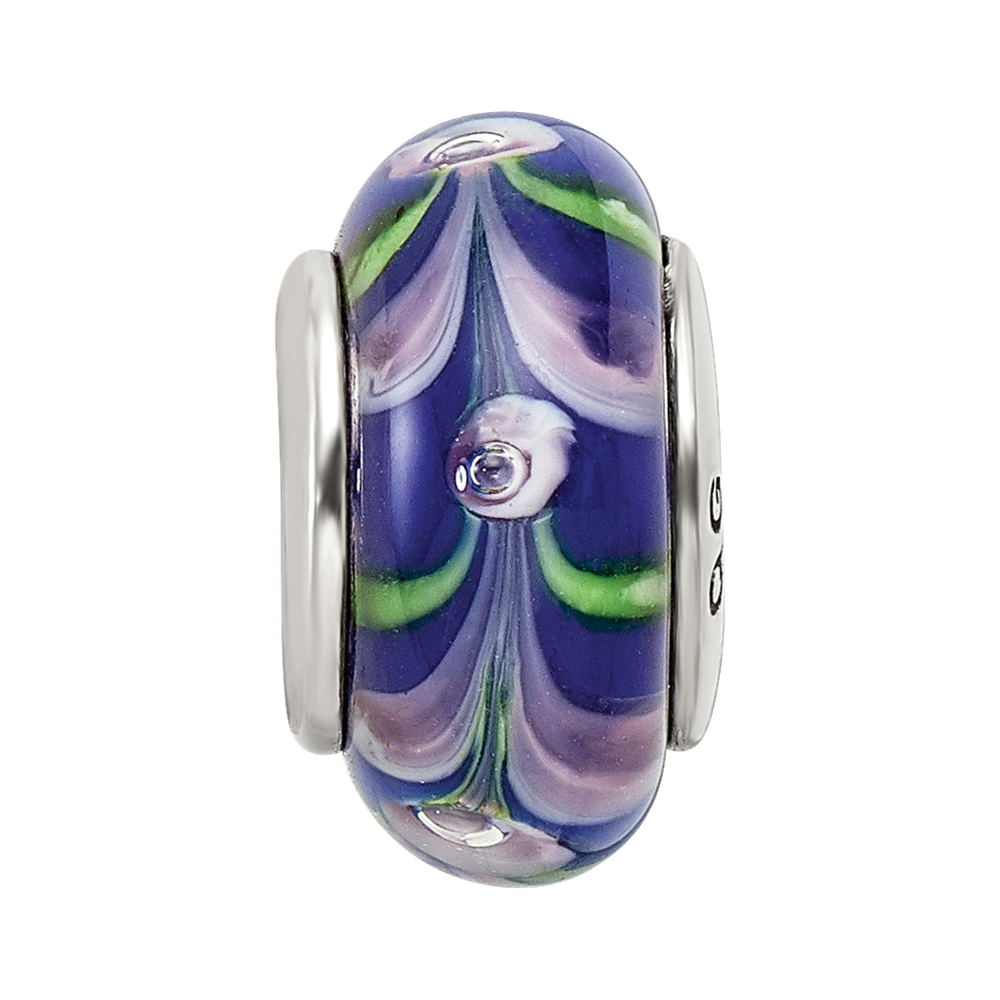 Sterling Silver Reflections Blue/Pink Hand-Blown Glass Bead