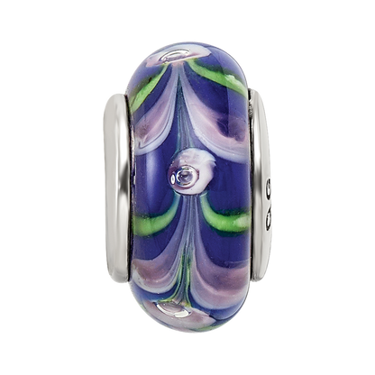 Sterling Silver Reflections Blue/Pink Hand-Blown Glass Bead