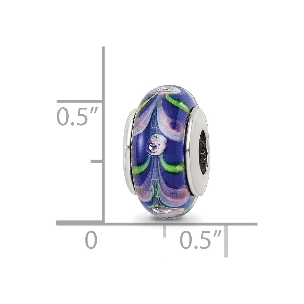 Sterling Silver Reflections Blue/Pink Hand-Blown Glass Bead